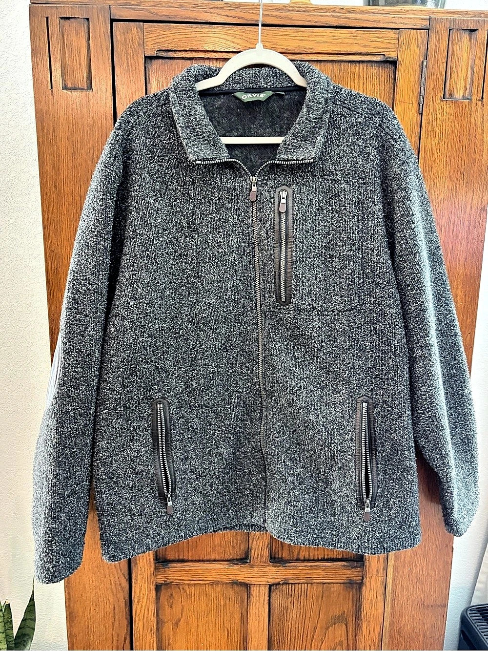 Orvis Men's Wool-Blend Gray Zip Jacket- Large